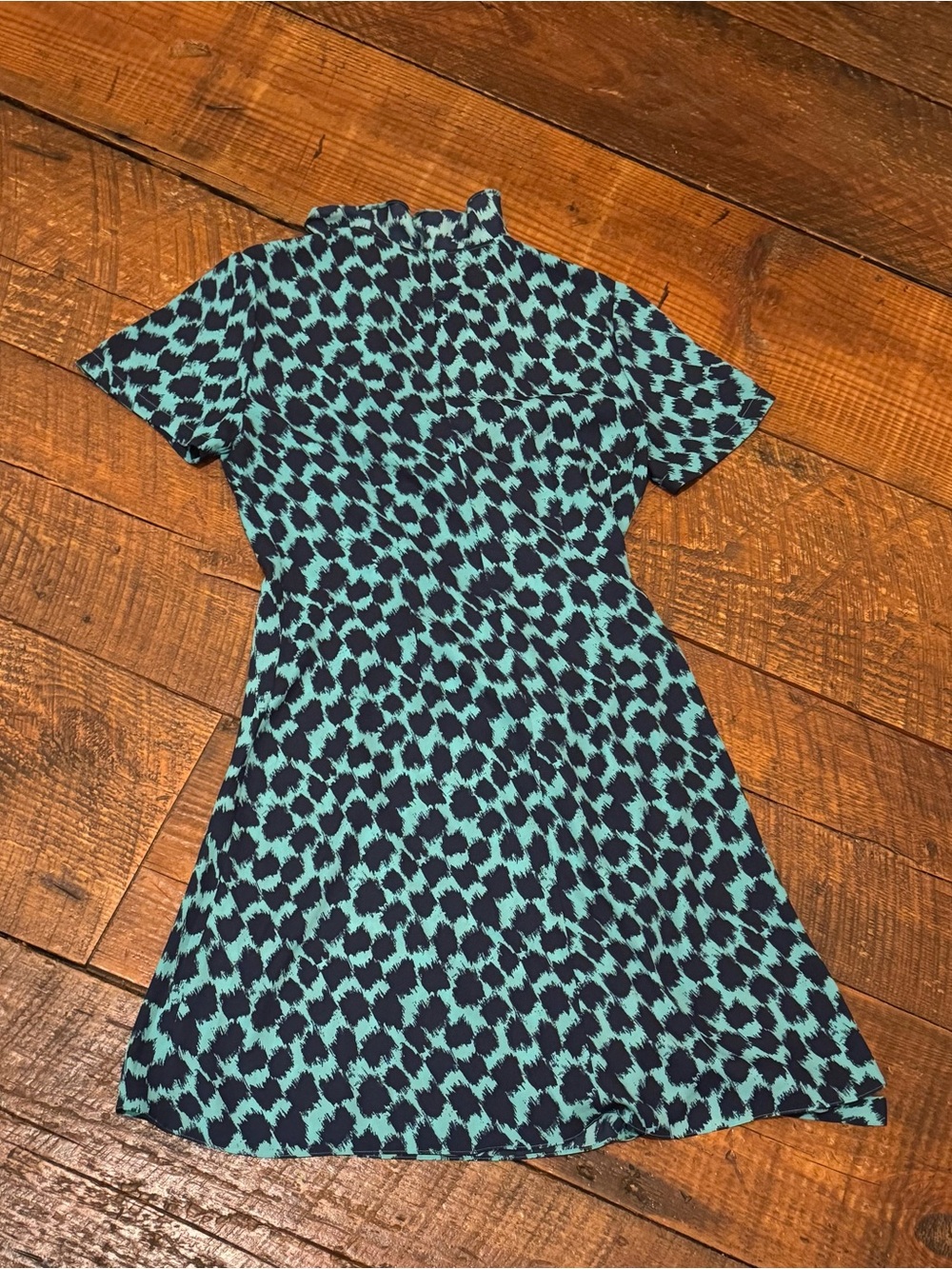 Diane von Furstenberg DVF Teal Black Animal Print Wrap Dress Size M - Picture 2 of 3